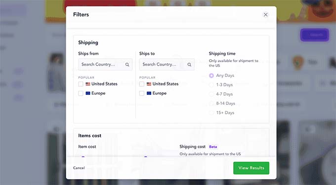 Filter products in Spocket