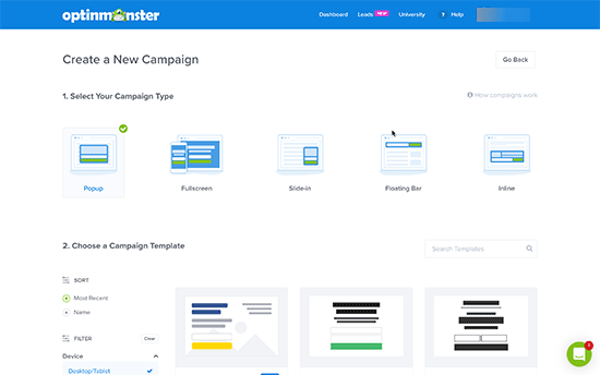 OptinMonster dashboard