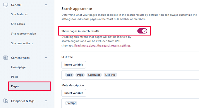 Page search appearance