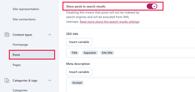 posts search appearance in Yoast SEO