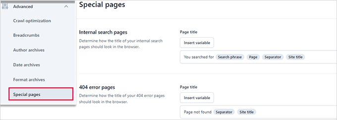 SEO title for WordPress search and 404 error page