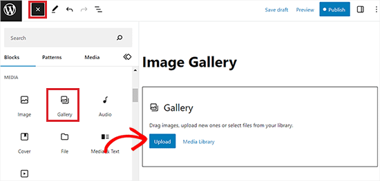 Upload images for the gallery
