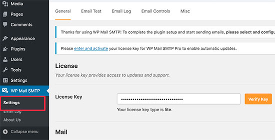 PWP Mail SMTP settings