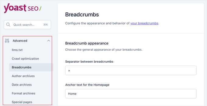 Yoast Advanced Settings
