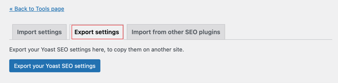 Yoast Export Settings