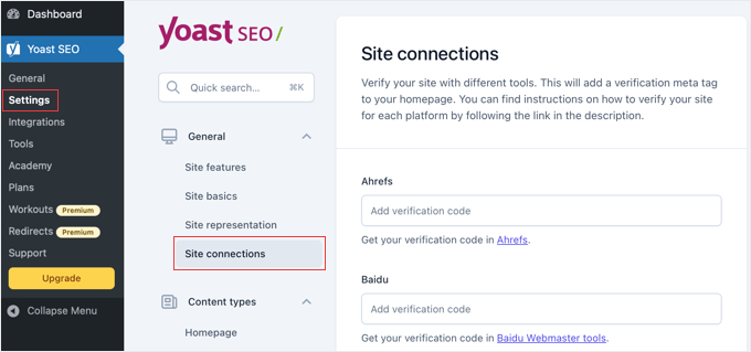 Yoast Site Connections
