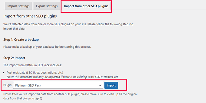 Import from other SEO plugins