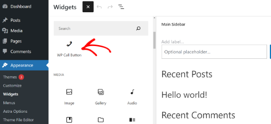 Add a WP call button widgets block