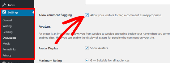 Allow Comment Flagging Option in WordPress Discussion Settings