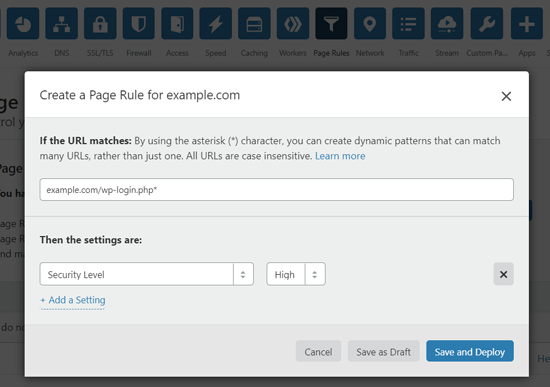 Create a Page Rule to Secure WordPress Login Page on Cloudflare