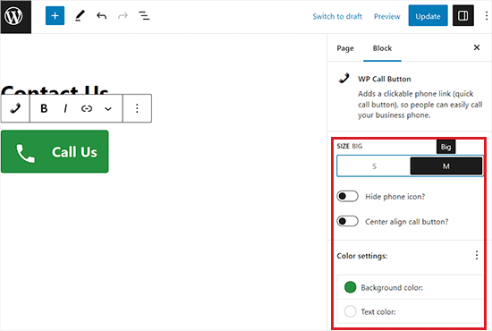 Customize the call button