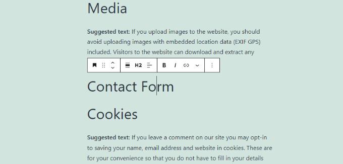 Edit privacy page content