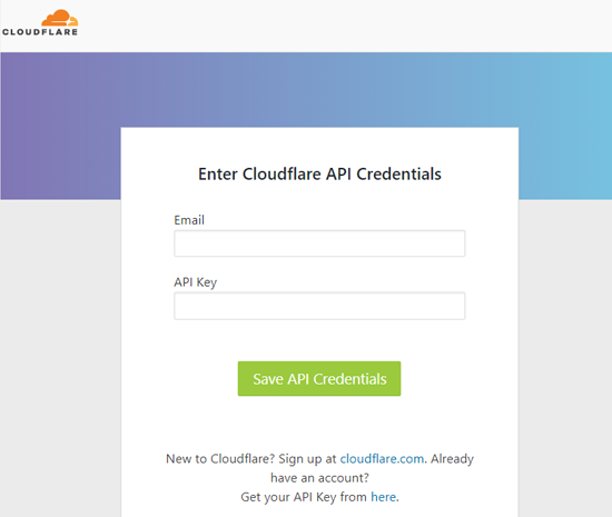 Enter Cloudflare API credentials Form