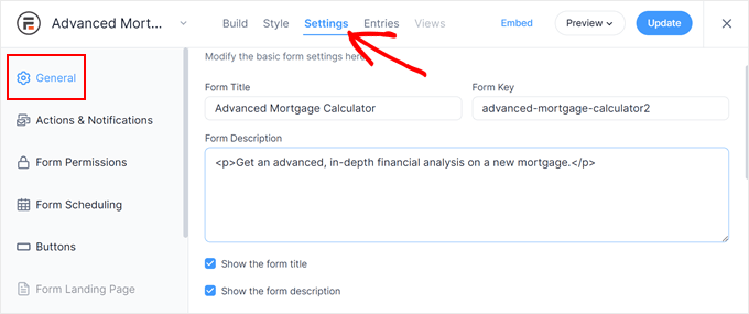 WebHostingExhibit formidable-forms-general-settings-min-1 How to Add a Mortgage Calculator in WordPress (Step by Step)  