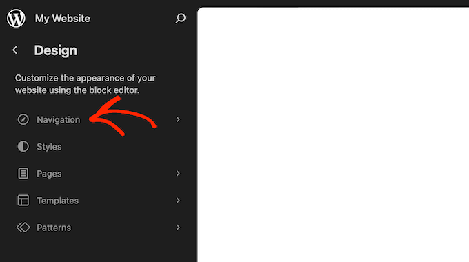 Editando o bloco de navegação do seu site