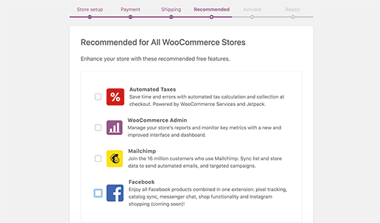 WooCommerce recommended extras