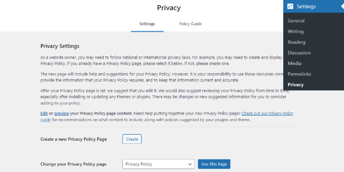 Privacy settings in WordPress