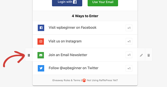 Rearranging actions in a WordPress giveaway