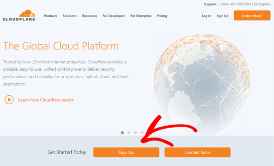 Sign Up on Cloudflare Website