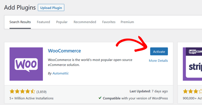 activate WooCommerce plugin