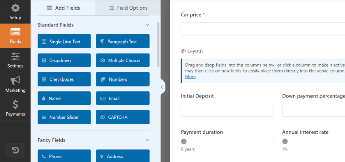 Add new form fields to the auto loan form