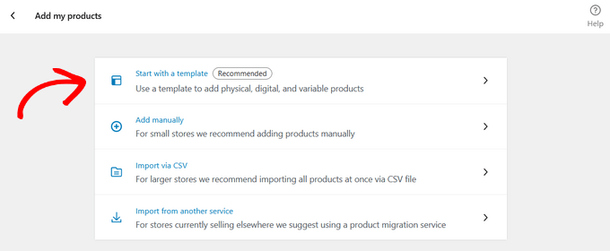 add products in woocommerce with template