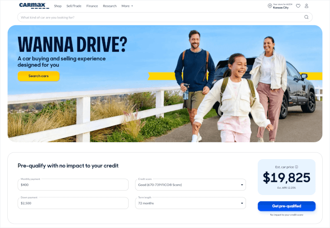 Car dealership website with calculator