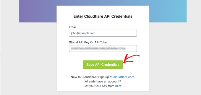 在 WordPress 中保存 Cloudflare API 凭证