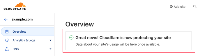 Cloudflare success message