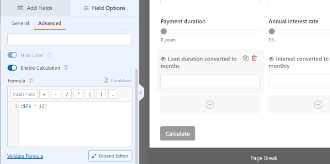 Edit formula of calculator fields