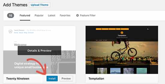 Install and activate a default WordPress theme