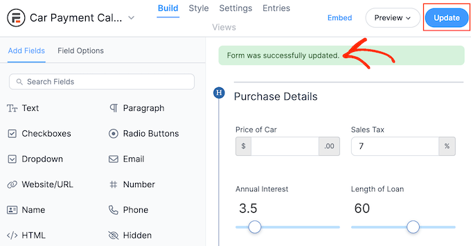 Publishing the car loan payment calculator 