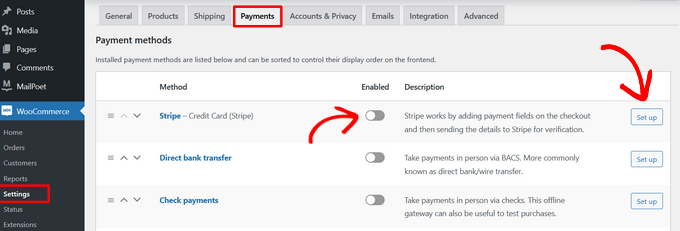 add additional payments in woocommerce settings