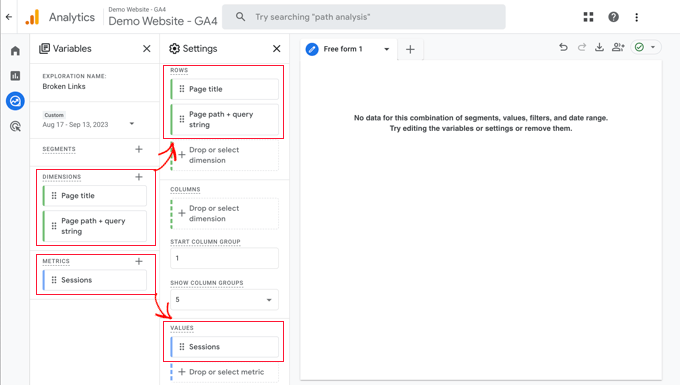 Drag the Variables to the Settings Column