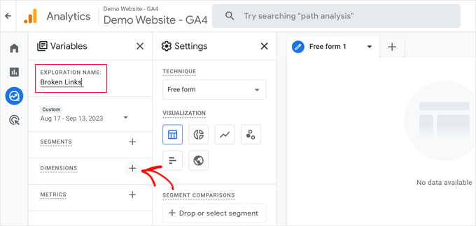 Creating a New Explore Report in Google Analytics