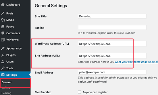 WordPress Address and Site Address