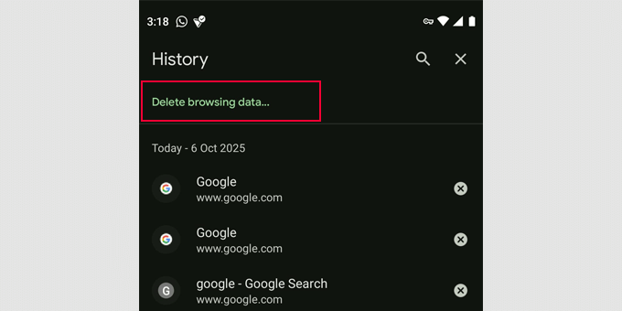 Chrome Android clear cache