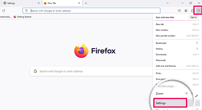 Firefox settings