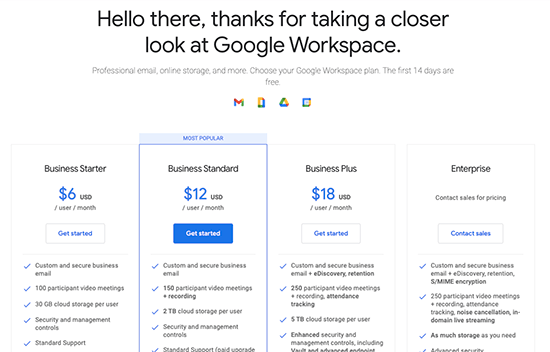 Google Workspace 定价