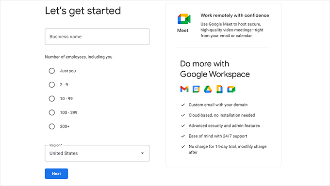 Google Workspace account details