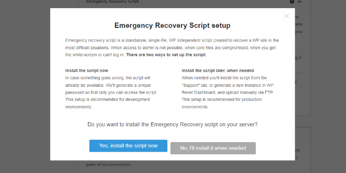 Install emergency script