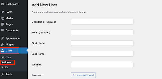 Adding new users to a WordPress website