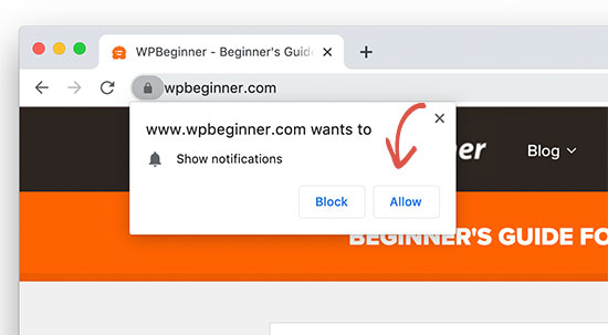 允许来自 WPBeginner 的推送通知
