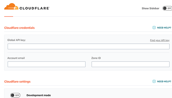 Cloudflare settings