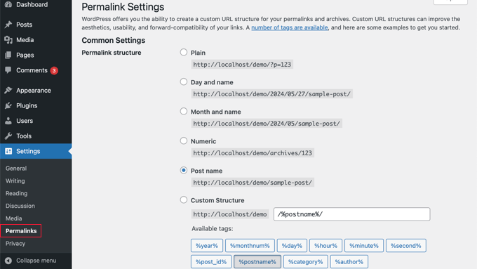 WordPress Permalink Settings