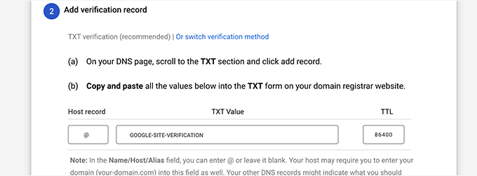 TXT records from Google Workspace