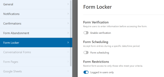 Enable form restrictions for logged in user