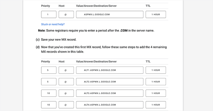 Accessing Gmail MX records