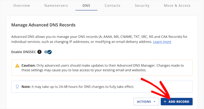 Add record in Bluehost