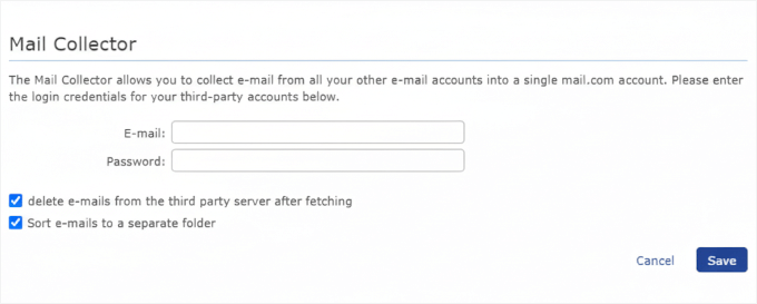 Entering the email details